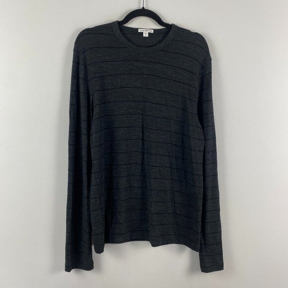 James Perse Crew Neck Sweater Mens 2 Wool Gray Stripe Pullover - Picture 1 of 10